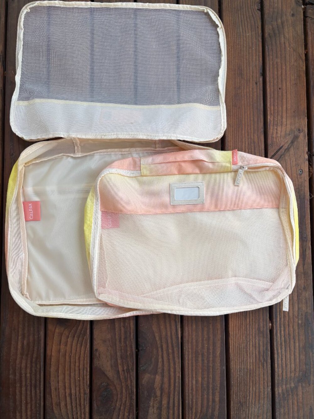 CALPAK Sorbet Packing Cubes Set of 2 Peach Yellow Ombre Travel Organizers